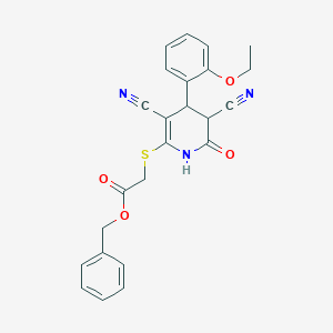 molecular formula C24H21N3O4S B418090 Benzyl {[3,5-dicyano-4-(2-ethoxyphenyl)-6-oxo-1,4,5,6-tetrahydro-2-pyridinyl]sulfanyl}acetate CAS No. 361166-84-9
