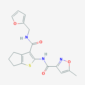 molecular formula C18H17N3O4S B4180912 N-(3-{[(FURAN-2-YL)METHYL]CARBAMOYL}-4H5H6H-CYCLOPENTA[B]THIOPHEN-2-YL)-5-METHYL-12-OXAZOLE-3-CARBOXAMIDE 