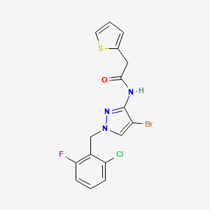 molecular formula C16H12BrClFN3OS B4181072 N-{4-BROMO-1-[(2-CHLORO-6-FLUOROPHENYL)METHYL]-1H-PYRAZOL-3-YL}-2-(THIOPHEN-2-YL)ACETAMIDE 