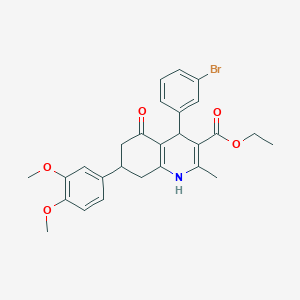 molecular formula C27H28BrNO5 B418170 ethyl 4-(3-bromophenyl)-7-(3,4-dimethoxyphenyl)-2-methyl-5-oxo-1,4,5,6,7,8-hexahydroquinoline-3-carboxylate 