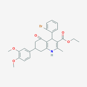 molecular formula C27H28BrNO5 B418174 ethyl 4-(2-bromophenyl)-7-(3,4-dimethoxyphenyl)-2-methyl-5-oxo-1,4,5,6,7,8-hexahydroquinoline-3-carboxylate 
