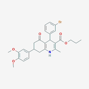 molecular formula C28H30BrNO5 B418176 propyl 4-(3-bromophenyl)-7-(3,4-dimethoxyphenyl)-2-methyl-5-oxo-1,4,5,6,7,8-hexahydroquinoline-3-carboxylate 
