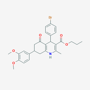 molecular formula C28H30BrNO5 B418190 propyl 4-(4-bromophenyl)-7-(3,4-dimethoxyphenyl)-2-methyl-5-oxo-1,4,5,6,7,8-hexahydroquinoline-3-carboxylate 