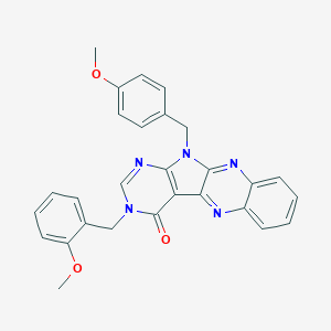 molecular formula C28H23N5O3 B004182 3-(2-methoxybenzyl)-11-(4-methoxybenzyl)-3,11-dihydro-4H-pyrimido[5',4':4,5]pyrrolo[2,3-b]quinoxalin-4-one 