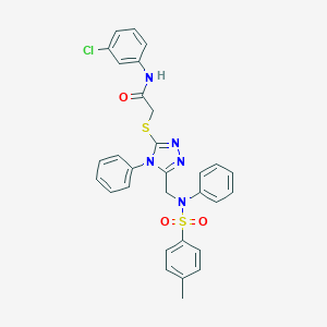 molecular formula C30H26ClN5O3S2 B418236 N-(3-chlorophenyl)-2-{[5-({[(4-methylphenyl)sulfonyl]anilino}methyl)-4-phenyl-4H-1,2,4-triazol-3-yl]sulfanyl}acetamide 