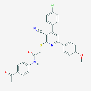 molecular formula C29H22ClN3O3S B418261 N-(4-acetylphenyl)-2-{[4-(4-chlorophenyl)-3-cyano-6-(4-methoxyphenyl)-2-pyridinyl]sulfanyl}acetamide 