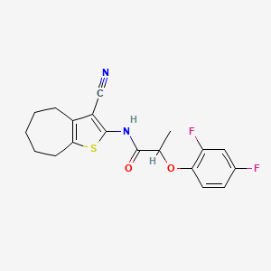 molecular formula C19H18F2N2O2S B4183412 N-(3-cyano-5,6,7,8-tetrahydro-4H-cyclohepta[b]thiophen-2-yl)-2-(2,4-difluorophenoxy)propanamide 