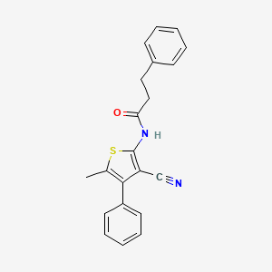 molecular formula C21H18N2OS B4183468 N-(3-cyano-5-methyl-4-phenylthiophen-2-yl)-3-phenylpropanamide 