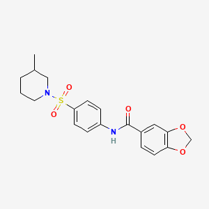 molecular formula C20H22N2O5S B4183470 N-{4-[(3-METHYLPIPERIDIN-1-YL)SULFONYL]PHENYL}-2H-13-BENZODIOXOLE-5-CARBOXAMIDE 