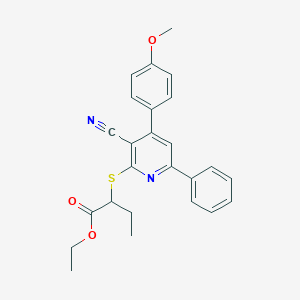 molecular formula C25H24N2O3S B418362 Ethyl 2-{[3-cyano-4-(4-methoxyphenyl)-6-phenyl-2-pyridinyl]sulfanyl}butanoate 