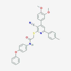 molecular formula C35H29N3O4S B418390 2-{[3-cyano-4-(3,4-dimethoxyphenyl)-6-(4-methylphenyl)-2-pyridinyl]sulfanyl}-N-(4-phenoxyphenyl)acetamide 
