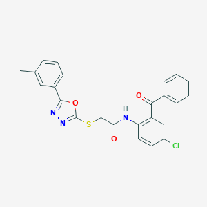molecular formula C24H18ClN3O3S B418391 N-(2-Benzoyl-4-chlorophenyl)-2-((5-(m-tolyl)-1,3,4-oxadiazol-2-yl)thio)acetamide CAS No. 337490-51-4