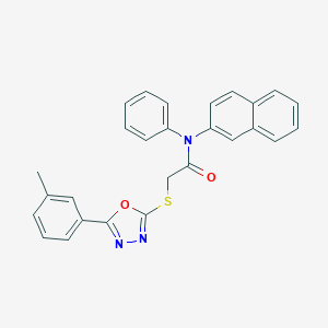 molecular formula C27H21N3O2S B418392 N-(Naphthalen-2-yl)-N-phenyl-2-((5-(m-tolyl)-1,3,4-oxadiazol-2-yl)thio)acetamide CAS No. 337490-39-8