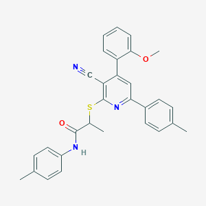 molecular formula C30H27N3O2S B418399 2-{[3-cyano-4-(2-methoxyphenyl)-6-(4-methylphenyl)-2-pyridinyl]sulfanyl}-N-(4-methylphenyl)propanamide 