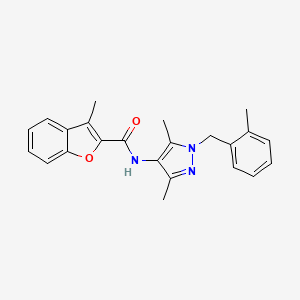 molecular formula C23H23N3O2 B4184548 N-{3,5-DIMETHYL-1-[(2-METHYLPHENYL)METHYL]-1H-PYRAZOL-4-YL}-3-METHYL-1-BENZOFURAN-2-CARBOXAMIDE 