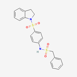 molecular formula C21H20N2O4S2 B4184561 N-[4-(2,3-DIHYDRO-1H-INDOL-1-YLSULFONYL)PHENYL](PHENYL)METHANESULFONAMIDE 