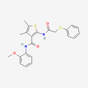 molecular formula C22H22N2O3S2 B4184834 N-(2-METHOXYPHENYL)-4,5-DIMETHYL-2-{[(PHENYLSULFANYL)ACETYL]AMINO}-3-THIOPHENECARBOXAMIDE 