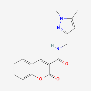 molecular formula C16H15N3O3 B4184859 N-[(1,5-dimethyl-1H-pyrazol-3-yl)methyl]-2-oxo-2H-chromene-3-carboxamide 