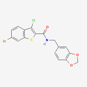 molecular formula C17H11BrClNO3S B4185030 N-[(2H-1,3-BENZODIOXOL-5-YL)METHYL]-6-BROMO-3-CHLORO-1-BENZOTHIOPHENE-2-CARBOXAMIDE 