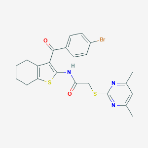 molecular formula C23H22BrN3O2S2 B418524 N-[3-(4-bromobenzoyl)-4,5,6,7-tetrahydro-1-benzothien-2-yl]-2-[(4,6-dimethyl-2-pyrimidinyl)sulfanyl]acetamide 