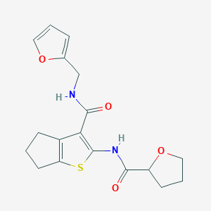 molecular formula C18H20N2O4S B4185257 N-{3-[(furan-2-ylmethyl)carbamoyl]-5,6-dihydro-4H-cyclopenta[b]thiophen-2-yl}tetrahydrofuran-2-carboxamide 