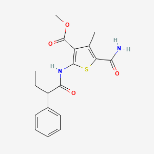 molecular formula C18H20N2O4S B4185497 METHYL 5-CARBAMOYL-4-METHYL-2-(2-PHENYLBUTANAMIDO)THIOPHENE-3-CARBOXYLATE 