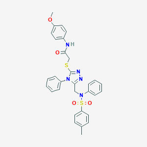 molecular formula C31H29N5O4S2 B418560 N-(4-methoxyphenyl)-2-{[5-({[(4-methylphenyl)sulfonyl]anilino}methyl)-4-phenyl-4H-1,2,4-triazol-3-yl]sulfanyl}acetamide 