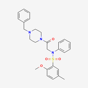 molecular formula C27H31N3O4S B4185624 N-[2-(4-BENZYLPIPERAZIN-1-YL)-2-OXOETHYL]-2-METHOXY-5-METHYL-N-PHENYLBENZENE-1-SULFONAMIDE 