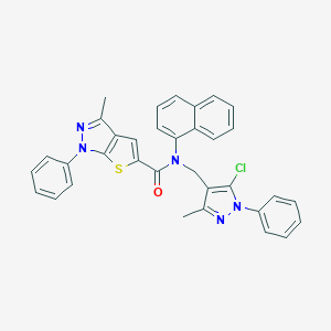 molecular formula C34H26ClN5OS B418575 N-[(5-chloro-3-methyl-1-phenyl-1H-pyrazol-4-yl)methyl]-3-methyl-N-(1-naphthyl)-1-phenyl-1H-thieno[2,3-c]pyrazole-5-carboxamide 