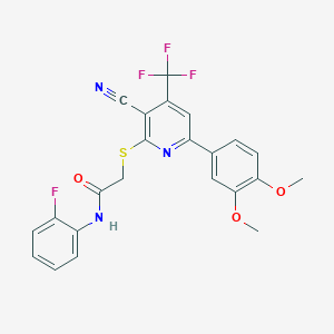 molecular formula C23H17F4N3O3S B4185841 2-[3-cyano-6-(3,4-dimethoxyphenyl)-4-(trifluoromethyl)pyridin-2-yl]sulfanyl-N-(2-fluorophenyl)acetamide 