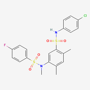 molecular formula C21H20ClFN2O4S2 B4185885 N-(4-chlorophenyl)-5-[(4-fluorophenyl)sulfonyl-methylamino]-2,4-dimethylbenzenesulfonamide 