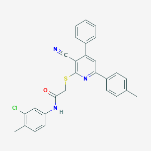 molecular formula C28H22ClN3OS B418590 N-(3-Chloro-4-methylphenyl)-2-((3-cyano-4-phenyl-6-(p-tolyl)pyridin-2-yl)thio)acetamide CAS No. 444153-50-8