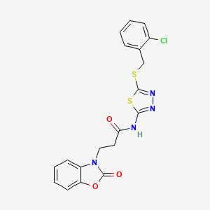 molecular formula C19H15ClN4O3S2 B4186033 N-{5-[(2-chlorobenzyl)sulfanyl]-1,3,4-thiadiazol-2-yl}-3-(2-oxo-1,3-benzoxazol-3(2H)-yl)propanamide 
