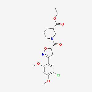 molecular formula C20H25ClN2O6 B4186038 Ethyl 1-[3-(5-chloro-2,4-dimethoxyphenyl)-4,5-dihydro-1,2-oxazole-5-carbonyl]piperidine-3-carboxylate 