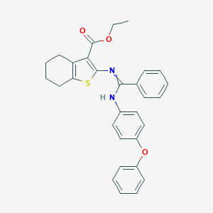 molecular formula C30H28N2O3S B418607 Ethyl 2-[[(4-phenoxyanilino)-phenylmethylidene]amino]-4,5,6,7-tetrahydro-1-benzothiophene-3-carboxylate 