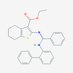 molecular formula C30H28N2O2S B418610 Ethyl 2-[[phenyl-(2-phenylanilino)methylidene]amino]-4,5,6,7-tetrahydro-1-benzothiophene-3-carboxylate 