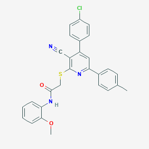 molecular formula C28H22ClN3O2S B418611 2-{[4-(4-chlorophenyl)-3-cyano-6-(4-methylphenyl)-2-pyridinyl]sulfanyl}-N-(2-methoxyphenyl)acetamide 