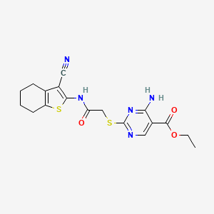 molecular formula C18H19N5O3S2 B4186144 ETHYL 4-AMINO-2-({[(3-CYANO-4,5,6,7-TETRAHYDRO-1-BENZOTHIOPHEN-2-YL)CARBAMOYL]METHYL}SULFANYL)PYRIMIDINE-5-CARBOXYLATE 
