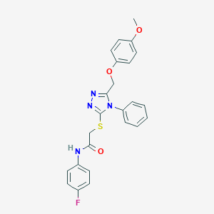 molecular formula C24H21FN4O3S B418622 N-(4-Fluorophenyl)-2-((5-((4-methoxyphenoxy)methyl)-4-phenyl-4H-1,2,4-triazol-3-yl)thio)acetamide CAS No. 332912-57-9