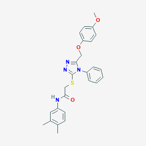 molecular formula C26H26N4O3S B418623 N-(3,4-dimethylphenyl)-2-({5-[(4-methoxyphenoxy)methyl]-4-phenyl-4H-1,2,4-triazol-3-yl}sulfanyl)acetamide 