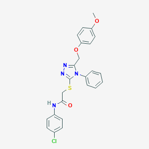 molecular formula C24H21ClN4O3S B418630 N-(4-Chlorophenyl)-2-((5-((4-methoxyphenoxy)methyl)-4-phenyl-4H-1,2,4-triazol-3-yl)thio)acetamide CAS No. 332912-62-6