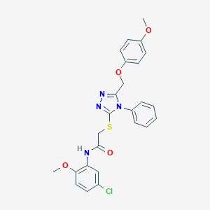 molecular formula C25H23ClN4O4S B418633 N-(5-Chloro-2-methoxyphenyl)-2-((5-((4-methoxyphenoxy)methyl)-4-phenyl-4H-1,2,4-triazol-3-yl)thio)acetamide CAS No. 332912-73-9
