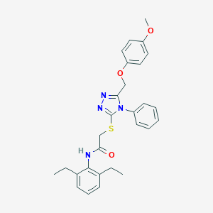 molecular formula C28H30N4O3S B418636 N-(2,6-Diethylphenyl)-2-((5-((4-methoxyphenoxy)methyl)-4-phenyl-4H-1,2,4-triazol-3-yl)thio)acetamide CAS No. 332912-78-4