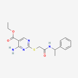 molecular formula C17H20N4O3S B4186693 ETHYL 4-AMINO-2-({[(1-PHENYLETHYL)CARBAMOYL]METHYL}SULFANYL)PYRIMIDINE-5-CARBOXYLATE 