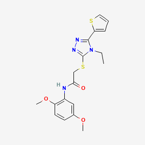 molecular formula C18H20N4O3S2 B4186707 N-(2,5-dimethoxyphenyl)-2-{[4-ethyl-5-(thiophen-2-yl)-4H-1,2,4-triazol-3-yl]sulfanyl}acetamide 