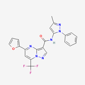 molecular formula C22H15F3N6O2 B4186775 5-(furan-2-yl)-N-(5-methyl-2-phenylpyrazol-3-yl)-7-(trifluoromethyl)pyrazolo[1,5-a]pyrimidine-3-carboxamide 