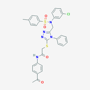 molecular formula C32H28ClN5O4S2 B418685 N-(4-acetylphenyl)-2-{[5-({3-chloro[(4-methylphenyl)sulfonyl]anilino}methyl)-4-phenyl-4H-1,2,4-triazol-3-yl]sulfanyl}acetamide 