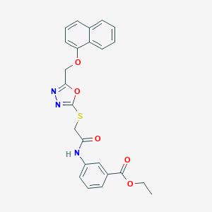 molecular formula C24H21N3O5S B418698 Ethyl 3-{[({5-[(1-naphthyloxy)methyl]-1,3,4-oxadiazol-2-yl}sulfanyl)acetyl]amino}benzoate 