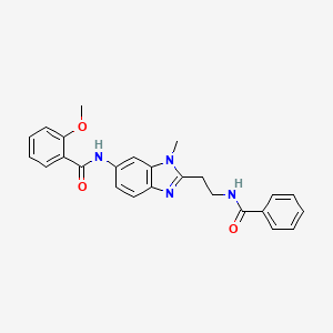 molecular formula C25H24N4O3 B4187008 N-[2-(2-benzamidoethyl)-3-methylbenzimidazol-5-yl]-2-methoxybenzamide 