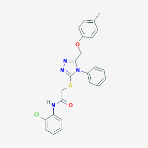 molecular formula C24H21ClN4O2S B418701 N-(2-chlorophenyl)-2-({5-[(4-methylphenoxy)methyl]-4-phenyl-4H-1,2,4-triazol-3-yl}sulfanyl)acetamide 